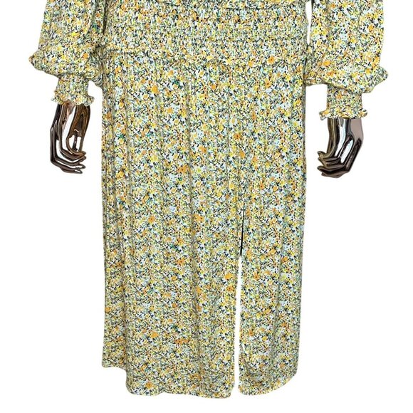 AFRM Yellow Floral Smocked Midi Dress XS | Long Sleeve | Boho | Anthropologie - Picture 6 of 11